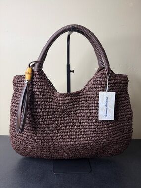 Tommy Bahama | Chocolate Brown Hobo Woven Bag w/ Tassel Summer Vacation Wineries
